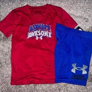 Under Armour Kids Red Tee and Blue Shorts Set